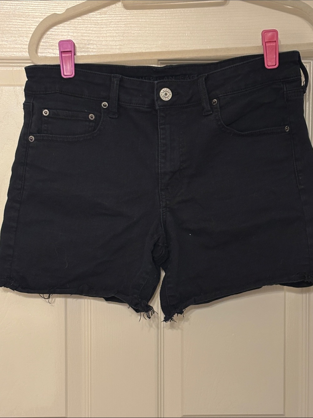 American Eagle Outfitters Black Midi Next Level Stretch Denim Cutoff Shorts 14